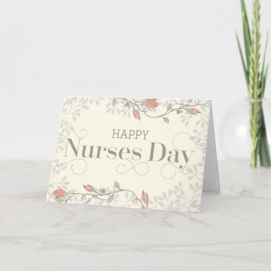 Happy Nurses Day Card - Swirly Text and Flowers