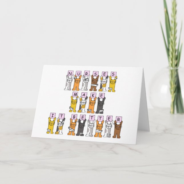 Happy Nurses Day Cartoon Cats in Bandages Card (Front)