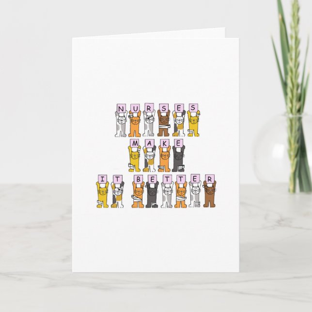 Happy Nurses Day, Cartoon Cats in Bandages. Card (Front)