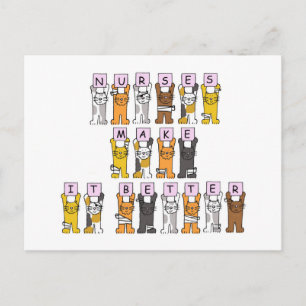 Happy Nurses Day Cartoon Cats in Bandages Postcard