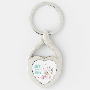 Happy Nurses Day, Cute Bird on Stripes Key Ring