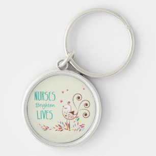 Happy Nurses Day, Cute Bird on Stripes Key Ring