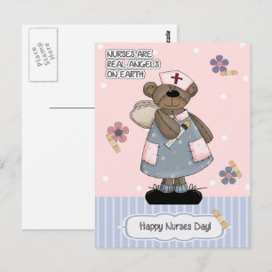 Happy Nurses Day. Cute Teddy Bear Angel Postcard