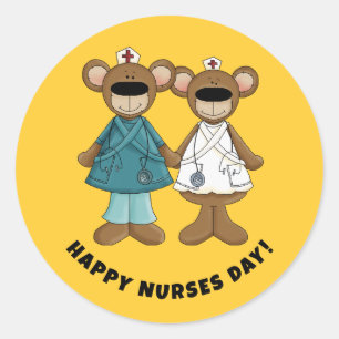 Happy Nurses Day. Cute Teddy Bears  Classic Round Sticker