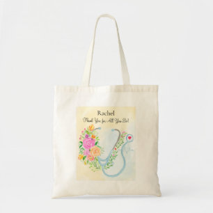 Happy Nurses Day Floral Stethoscope Appreciation Tote Bag