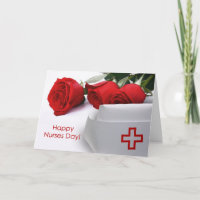 Happy Nurses Day. Red Roses and Nurse Cap