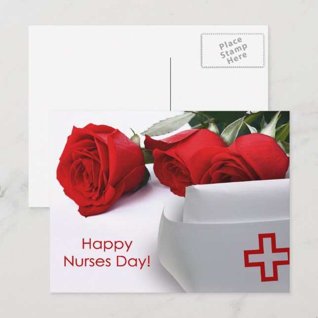 Happy Nurses Day. Red Roses and Nurse Cap Postcard (Front/Back)