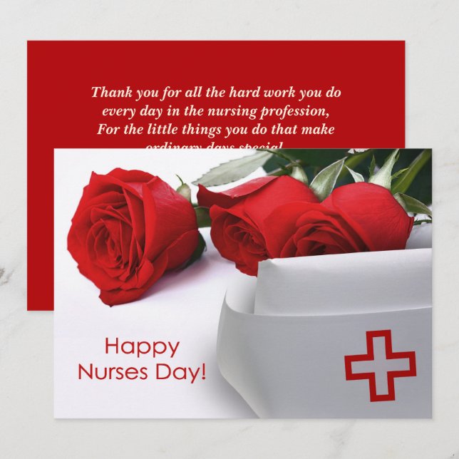 Happy Nurses Day. Red Roses Custom Flat Card (Front/Back)