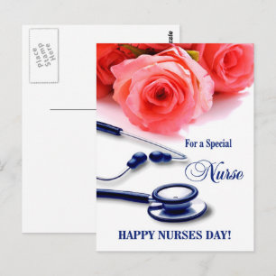 Happy Nurses Day. Roses and Stethoscope Postcard
