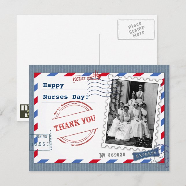 Happy Nurses Day. Vintage Design Postcards (Front/Back)
