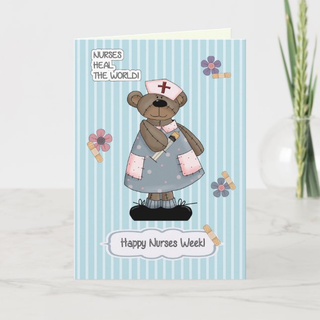 Happy Nurses Week. Cute Teddy Bear  Card (Front)