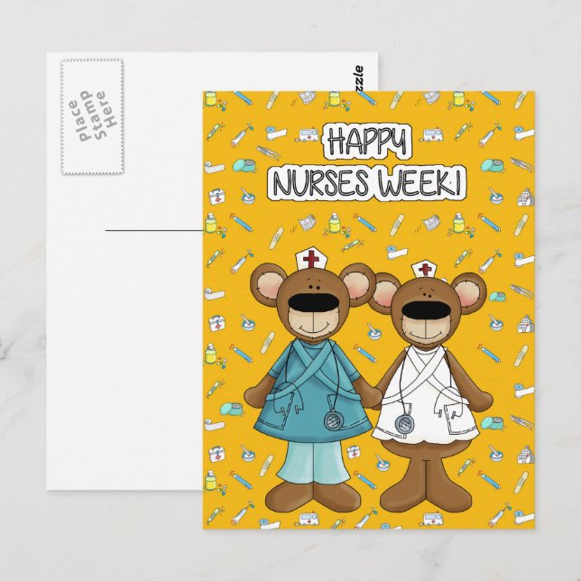 Happy Nurses Week.  Cute Teddy Bears  Postcard (Front/Back)