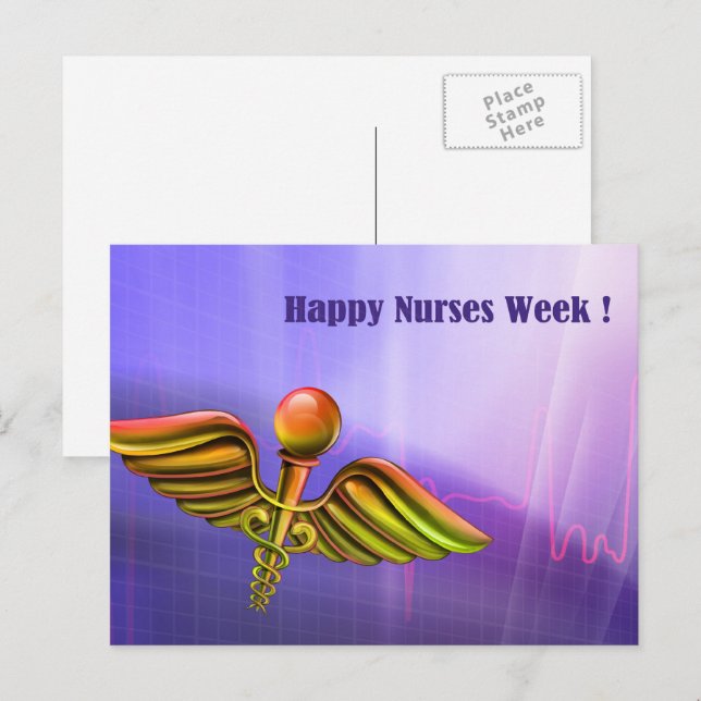 Happy Nurses Week. Medical Caduceus Postcard (Front/Back)