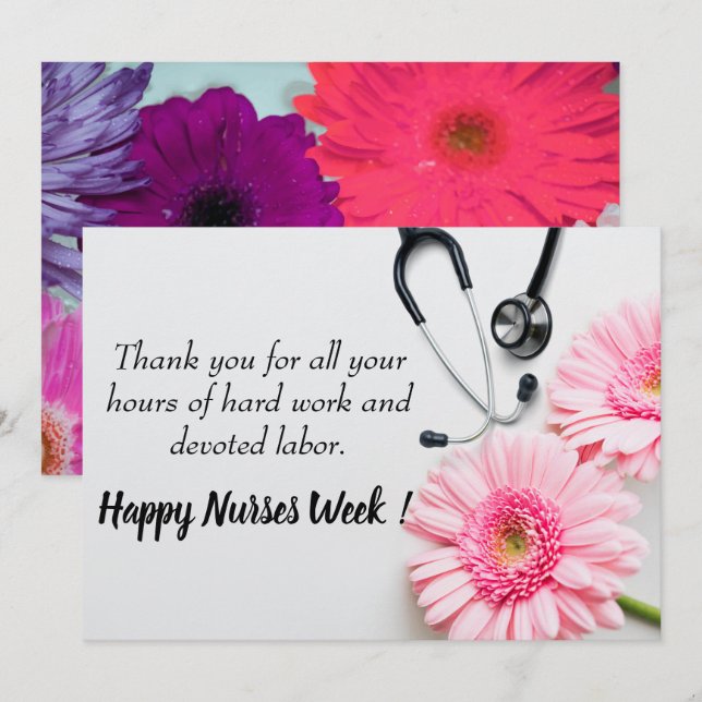 Happy Nurses Week Pink Daisy Floral Holiday Card (Front/Back)