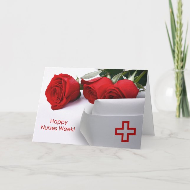 Happy Nurses Week. Red Roses and Nurse Cap Card (Front)