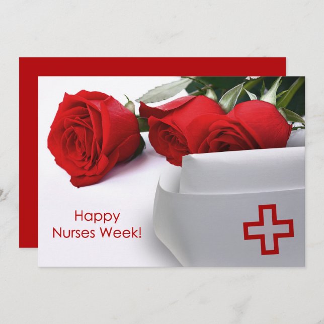 Happy Nurses Week. Red Roses and Nurse Cap Card (Front/Back)
