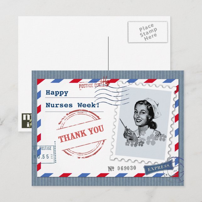 Happy Nurses Week. Retro Nurse Postcard (Front/Back)