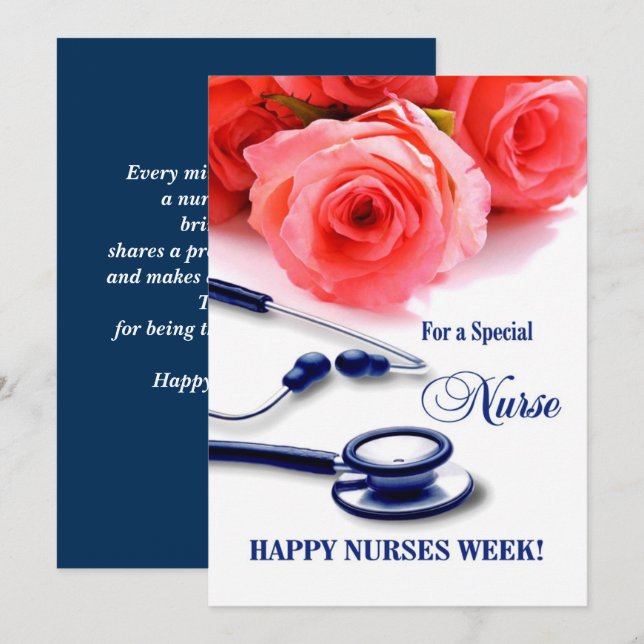 Happy Nurses Week.  Roses and Stethoscope Card (Front/Back)