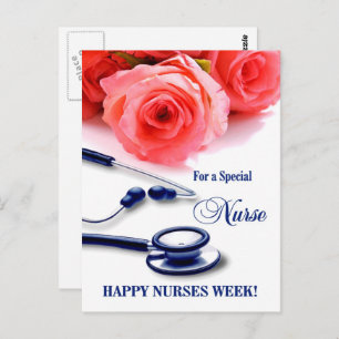 Happy Nurses Week.  Roses and Stethoscope Postcard