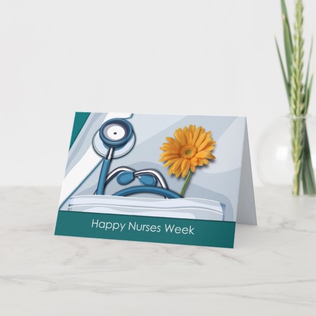 Happy Nurses Week. Stethoscope and Daisy Thank You Card (Front)