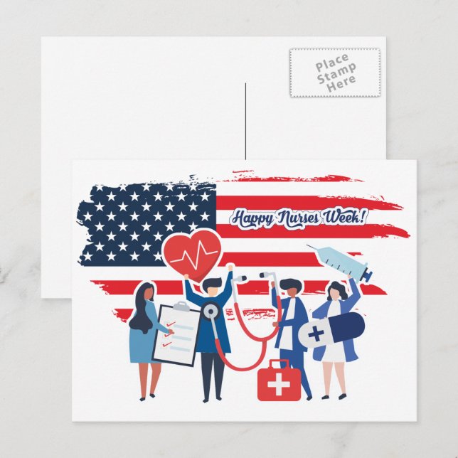 Happy Nurses Week. USA Patriotic Postcard (Front/Back)