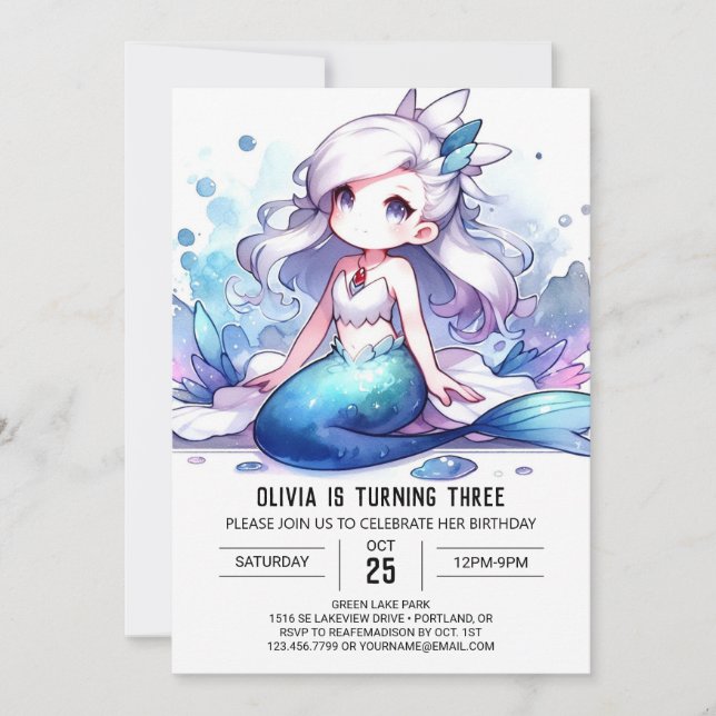 Happy Ocean Mermaid Birthday Invitation (Front)