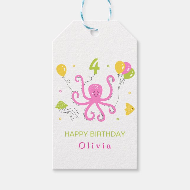 Happy Octopus Birthday Gift Tags (Front)