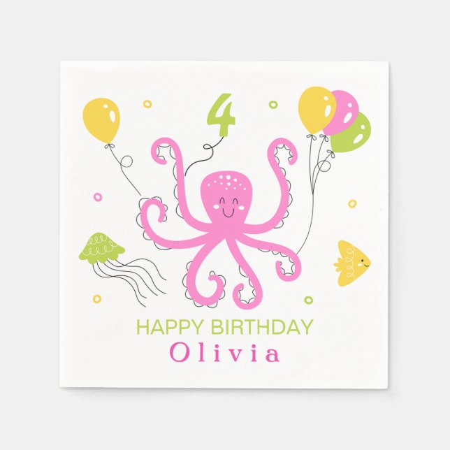 Happy Octopus Birthday Napkin (Front)