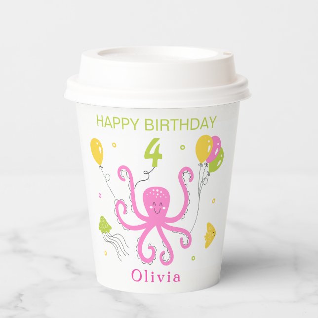 Happy Octopus Birthday Paper Cups (Front)