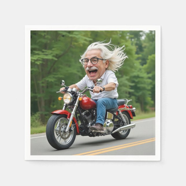 Happy Old Man On a Motorcycle Napkin (Front)