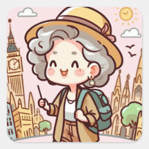 Happy older woman travelling the world