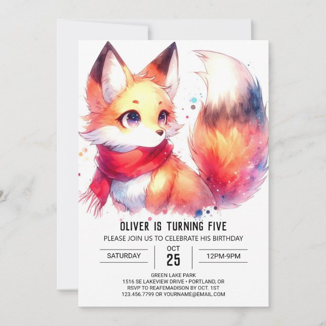  Happy Online Fox Birthday Invitation (Front)