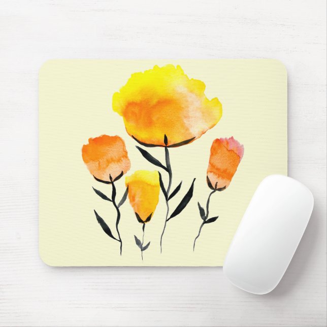 Happy orange and yellow flowers mouse mat (With Mouse)