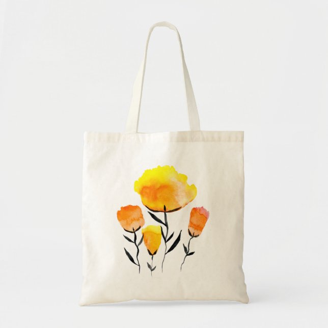 Happy orange and yellow flowers tote bag (Front)