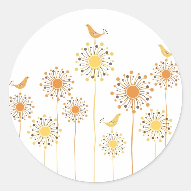 Happy Orange BIrds Custom Round Sticker (Front)