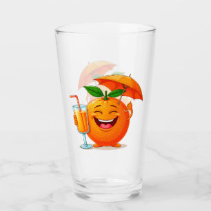 Happy Orange Cartoon Character Holding Juice Glass