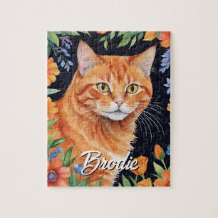 Happy Orange Cat Pet Portrait Watercolor Animal Jigsaw Puzzle