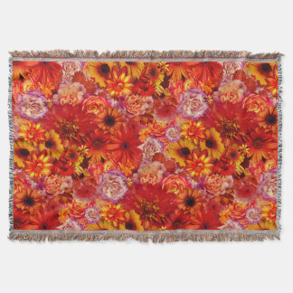 Happy Orange Flower Field Garden Throw Blanket
