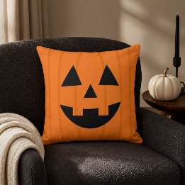 Happy Orange Jack o Lantern Smiling Face Cushion