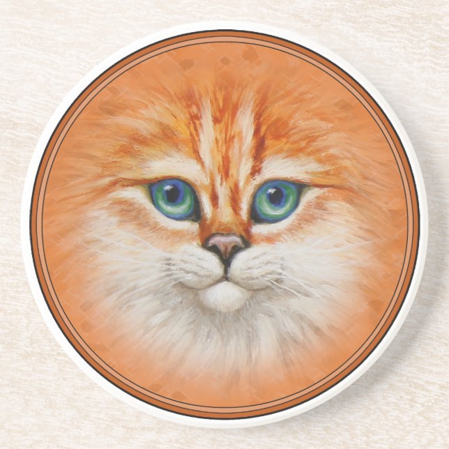 Happy Orange Kitty Face Coaster (Front)