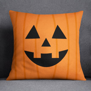 Happy Orange Pumpkin Smile Halloween Cushion