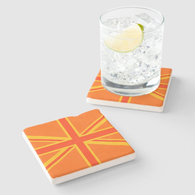 Happy Orange Union Jack British Flag Swag Stone Coaster (Side)