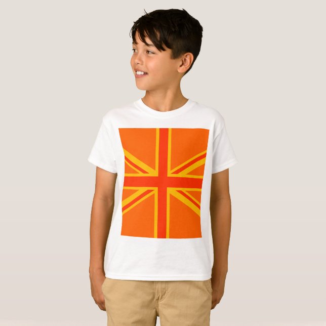 Happy Orange Union Jack British Flag Swag T-Shirt (Front Full)