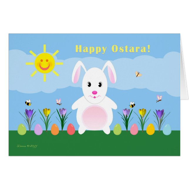 Happy Ostara - Vernal Equinox - Rabbit in Garden (Front Horizontal)