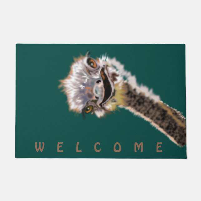 Happy Ostrich - Add Your Colour / Text - Welcome  Doormat (Front)