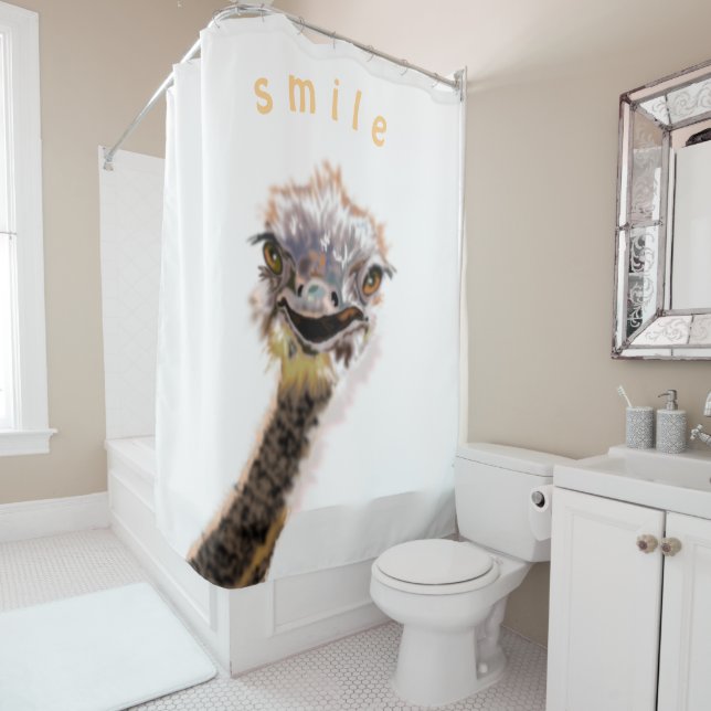 Happy Ostrich Funny Shower Cusrtain Your Text Shower Curtain (In Situ)