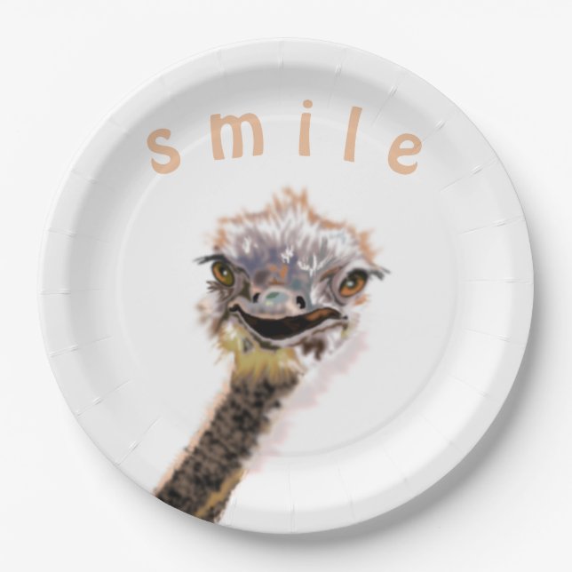 Happy Ostrich Paper Plate (Front)