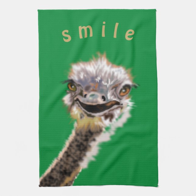 Happy Ostrich Tea Towel (Vertical)