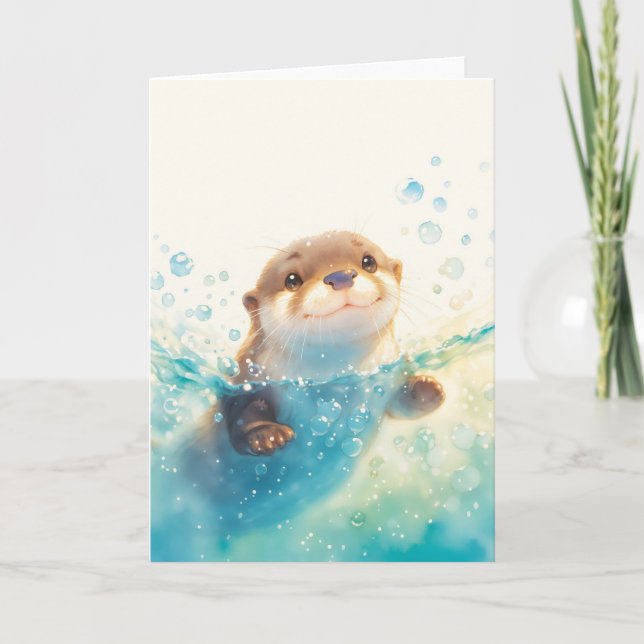 Happy Otter in an Aquatic Wonderland Card (Front)