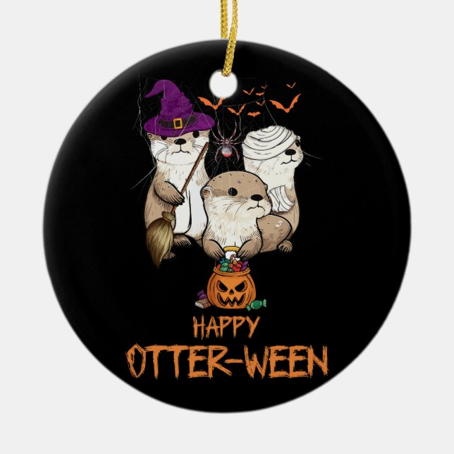 Happy Otter Ween Witch Lazy Halloween Costume Anim Ceramic Tree Decoration (Front)